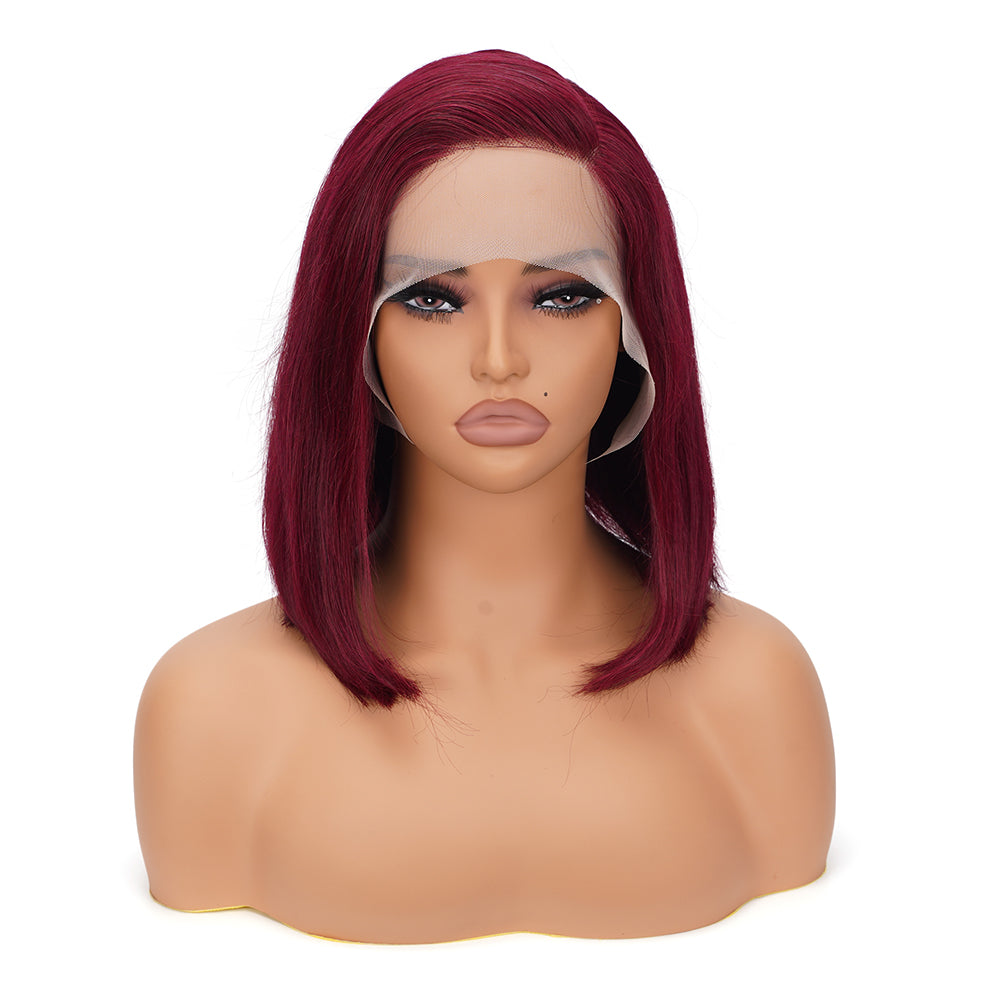 Asymmetrical Straight 99J L Shape Lace Bob Wig 100% Human Hair