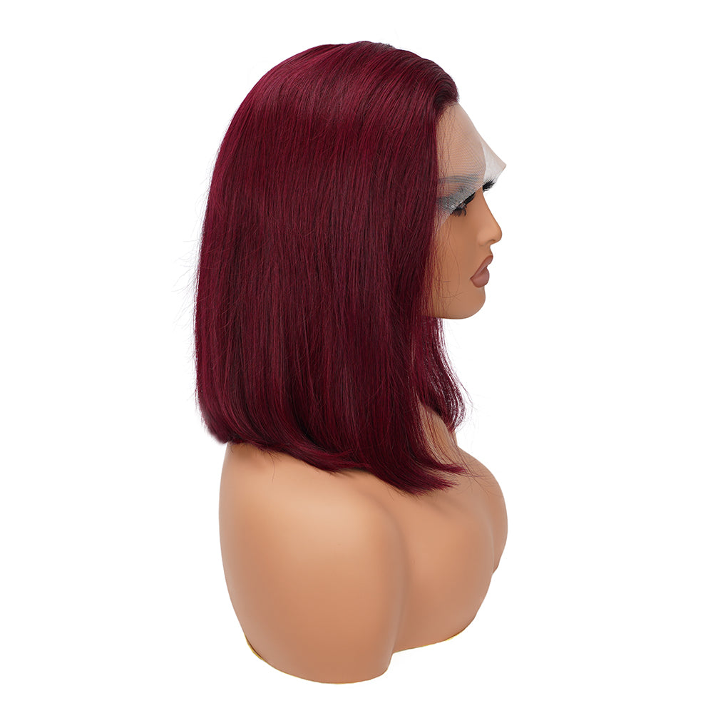 Asymmetrical Straight 99J L Shape Lace Bob Wig 100% Human Hair