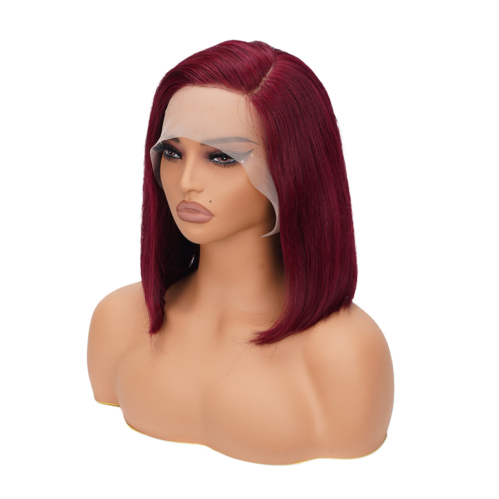 Asymmetrical Straight 99J L Shape Lace Bob Wig 100% Human Hair