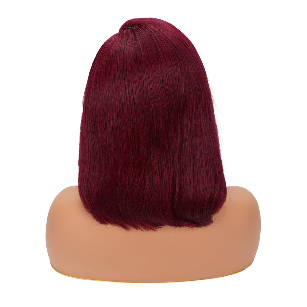 Asymmetrical Straight 99J L Shape Lace Bob Wig 100% Human Hair