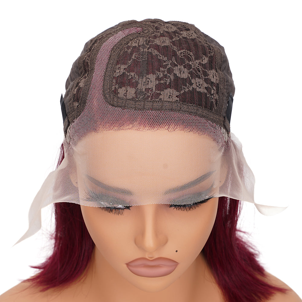 Asymmetrical Straight 99J L Shape Lace Bob Wig 100% Human Hair