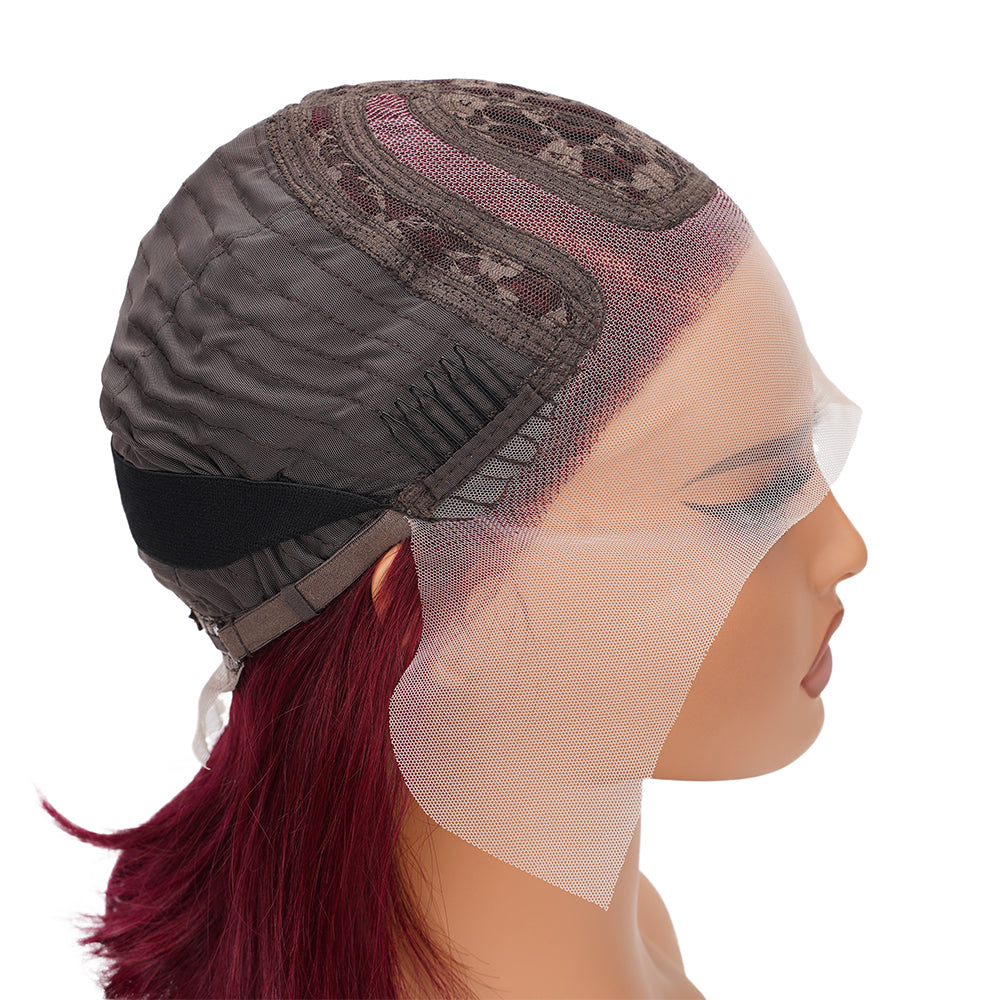 Asymmetrical Straight 99J L Shape Lace Bob Wig 100% Human Hair