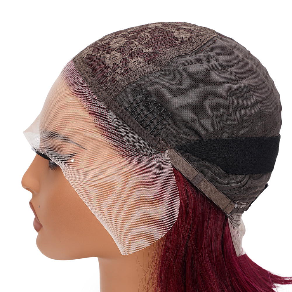 Asymmetrical Straight 99J L Shape Lace Bob Wig 100% Human Hair