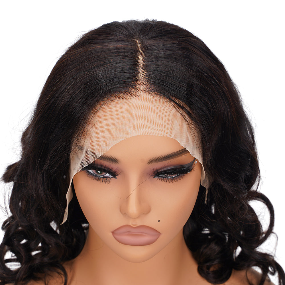 Pixie Curly Natural Black Transparent Full Frontal Bob Wig 100% Human Hair