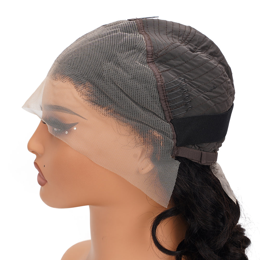 Pixie Curly Natural Black Transparent Full Frontal Bob Wig 100% Human Hair