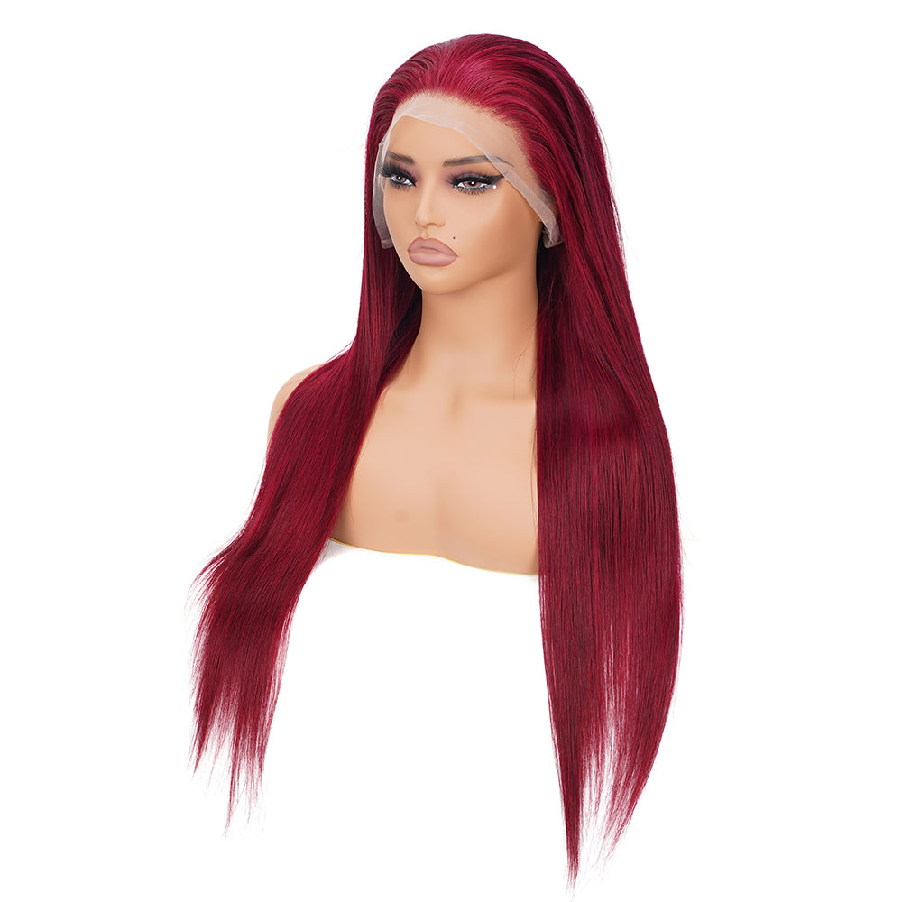 Straight 99J Wig Transparent Full Frontal 13*4 100% Human Hair