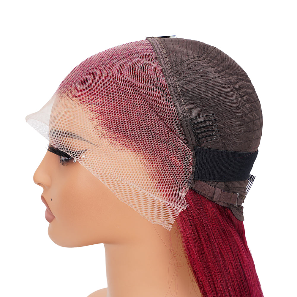 Straight 99J Wig Transparent Full Frontal 13*4 100% Human Hair