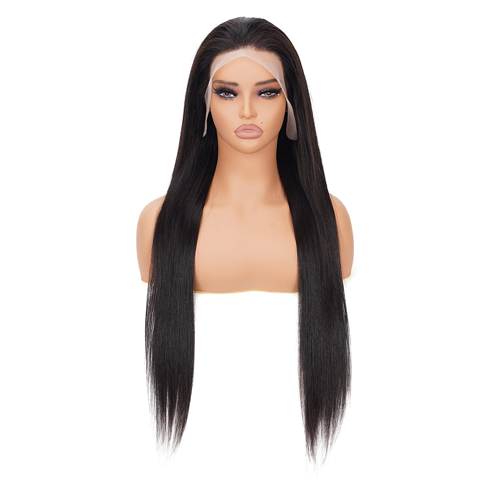 Straight Natural Black Wig Transparent Full Frontal 13*4 100% Human Hair