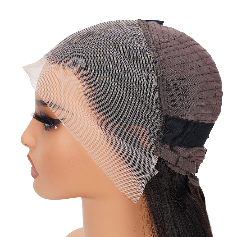 Straight Natural Black Wig Transparent Full Frontal 13*4 100% Human Hair