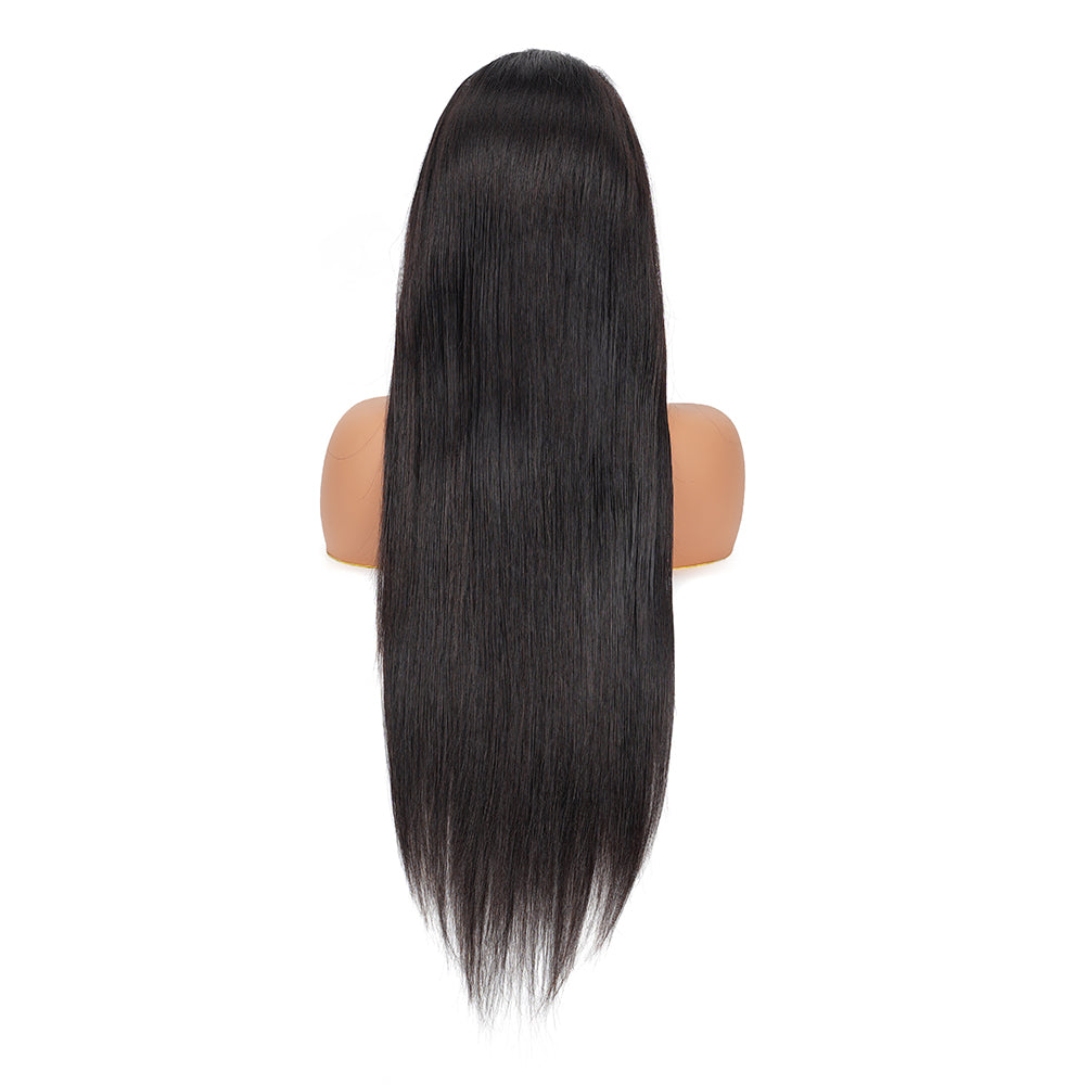 Straight Natural Black Transparent Lace Front Economic Wig 100% Human Hair