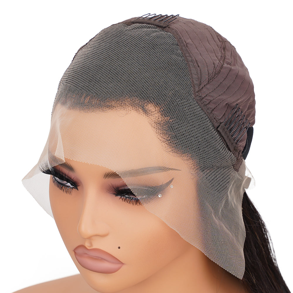 Straight Natural Black Transparent Lace Front Economic Wig 100% Human Hair