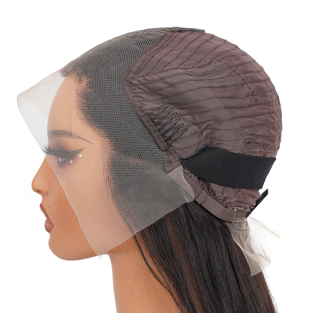 Straight Natural Black Transparent Lace Front Economic Wig 100% Human Hair