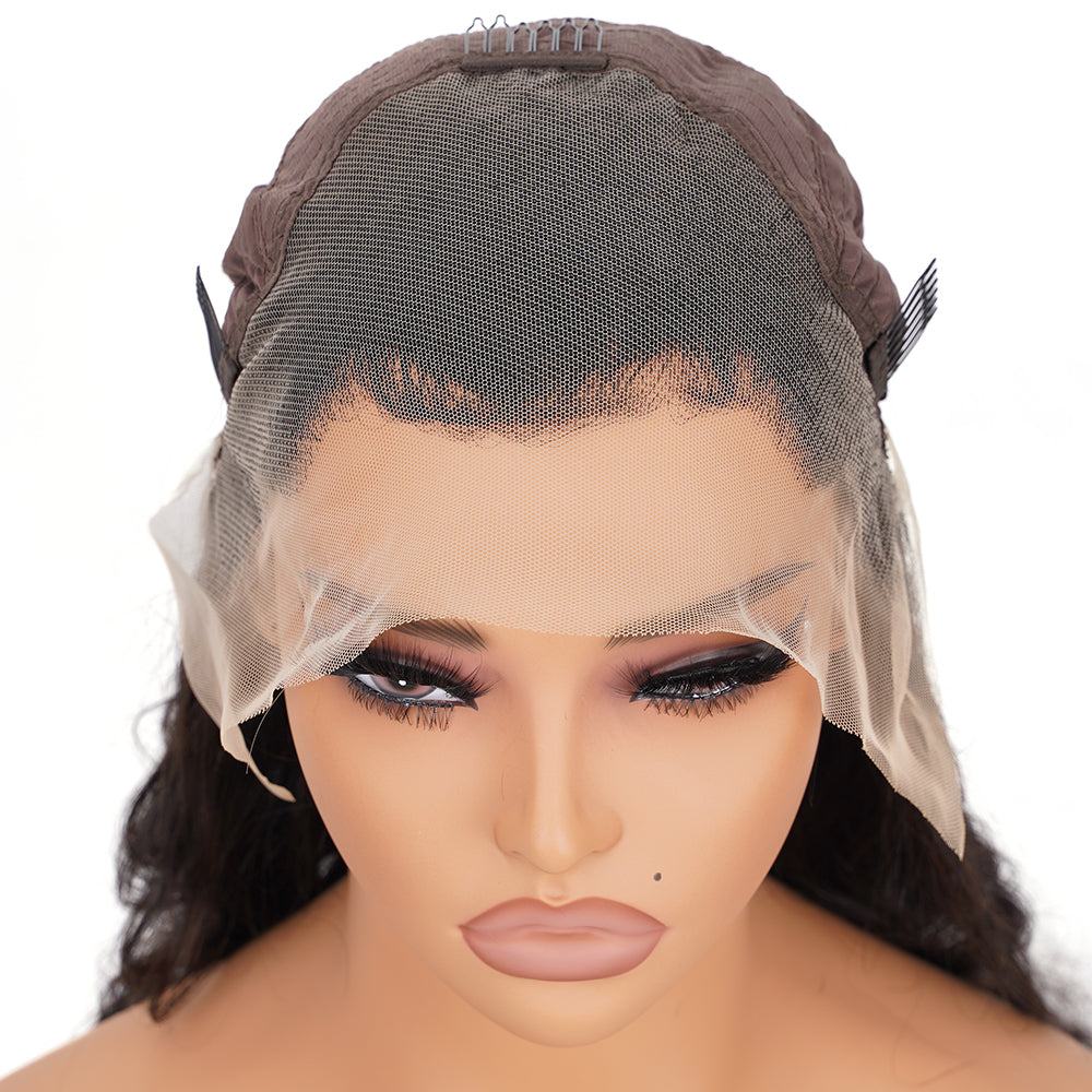 Body Wave Natural Black Transparent Lace Front Economic Wig 100% Human Hair