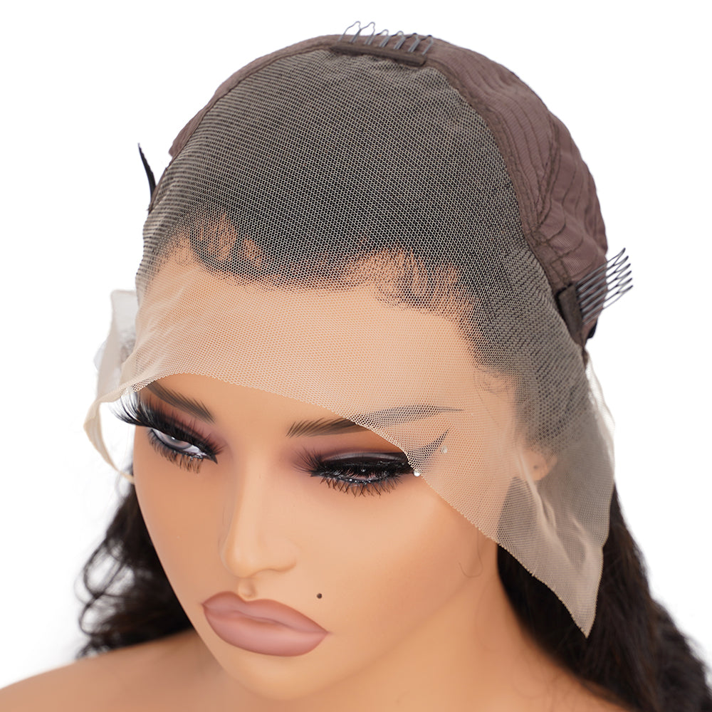 Body Wave Natural Black Transparent Lace Front Economic Wig 100% Human Hair