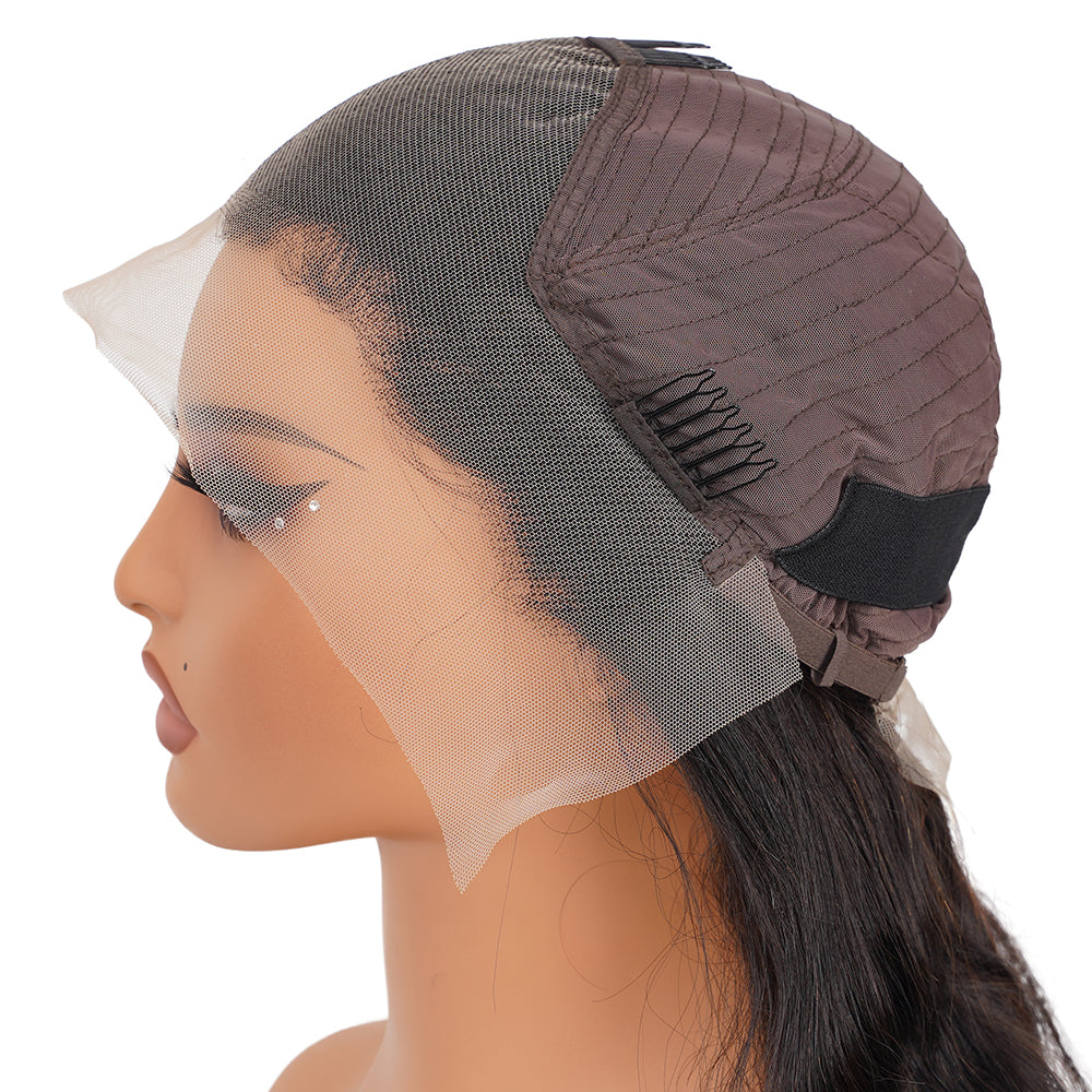 Body Wave Natural Black Transparent Lace Front Economic Wig 100% Human Hair