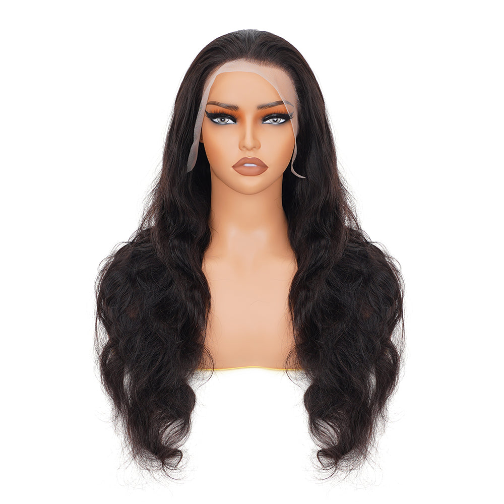 Body Wave Natural Black Wig Transparent Full Frontal 13*4 100% Human Hair