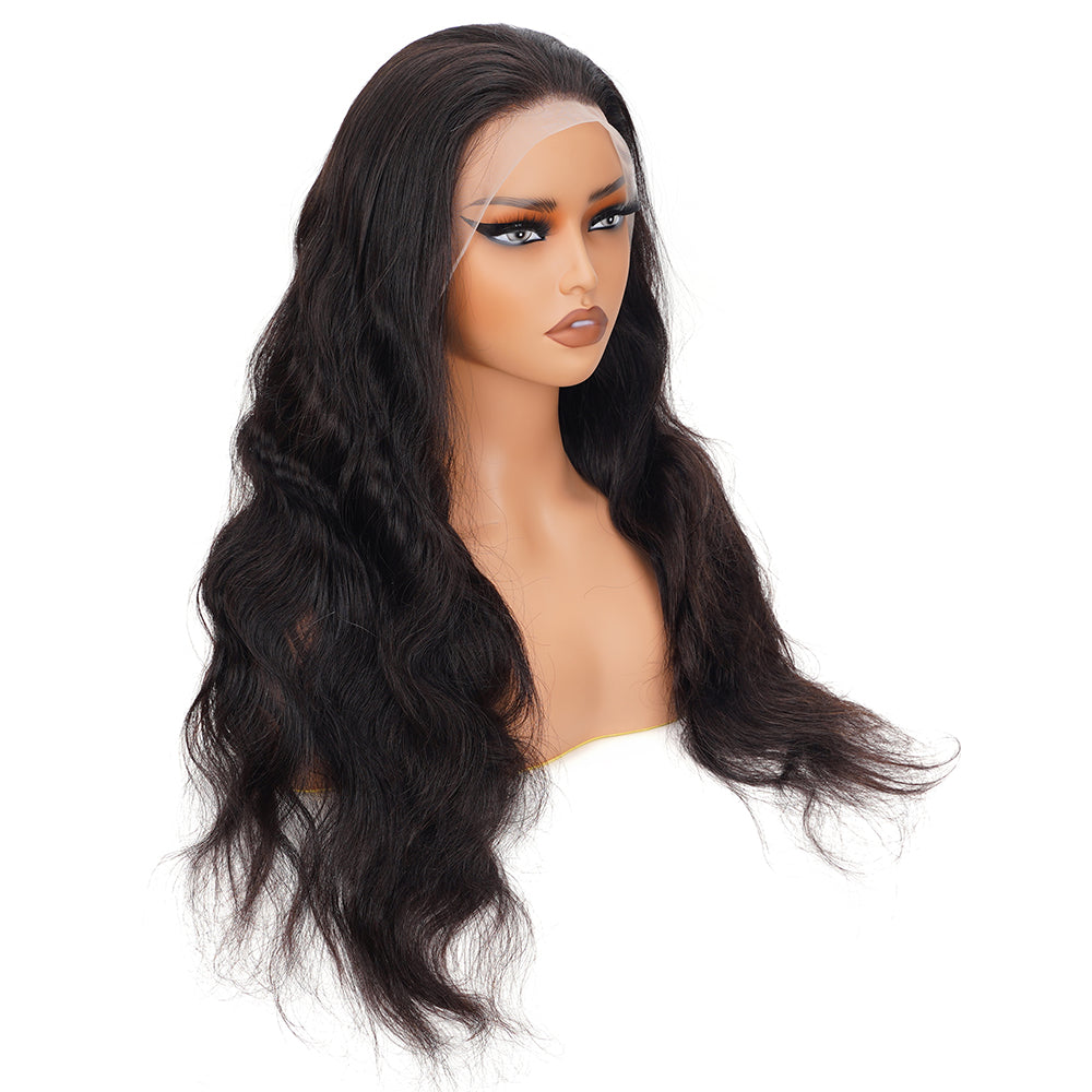 Body Wave Natural Black Wig Transparent Full Frontal 13*4 100% Human Hair