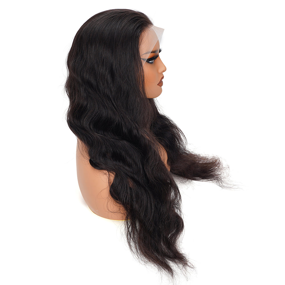 Body Wave Natural Black Wig Transparent Full Frontal 13*4 100% Human Hair