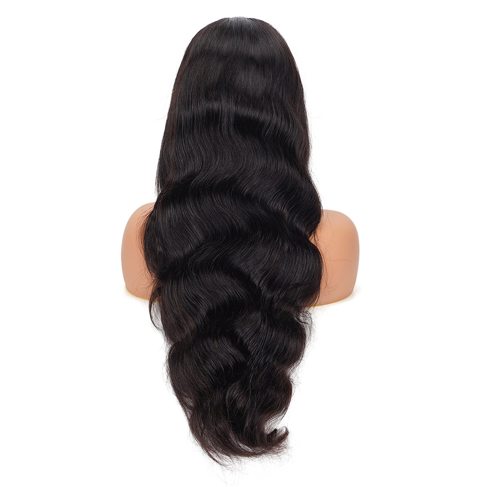 Body Wave Natural Black Wig Transparent Full Frontal 13*4 100% Human Hair