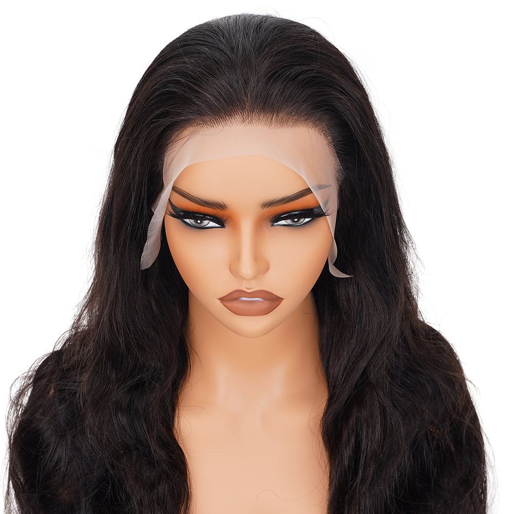 Body Wave Natural Black Wig Transparent Full Frontal 13*4 100% Human Hair