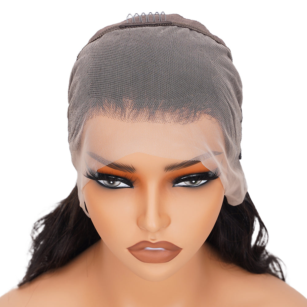 Body Wave Natural Black Wig Transparent Full Frontal 13*4 100% Human Hair