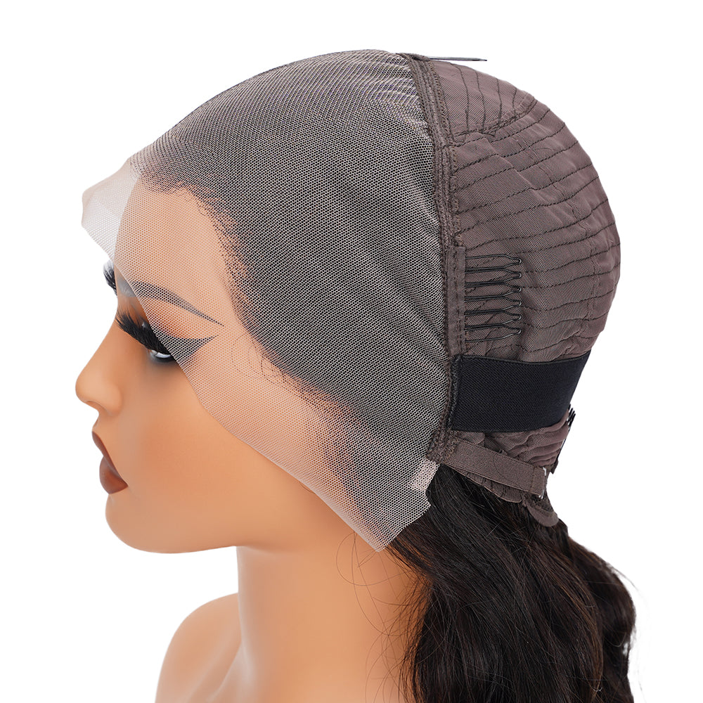 Body Wave Natural Black Wig Transparent Full Frontal 13*4 100% Human Hair