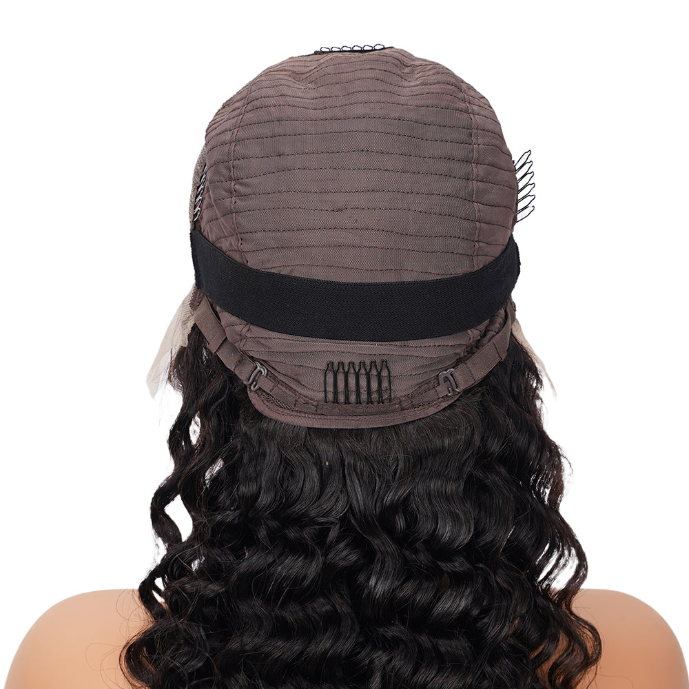 Deep Wave Natural Black Wig Transparent Full Frontal 13*4 100% Human Hair