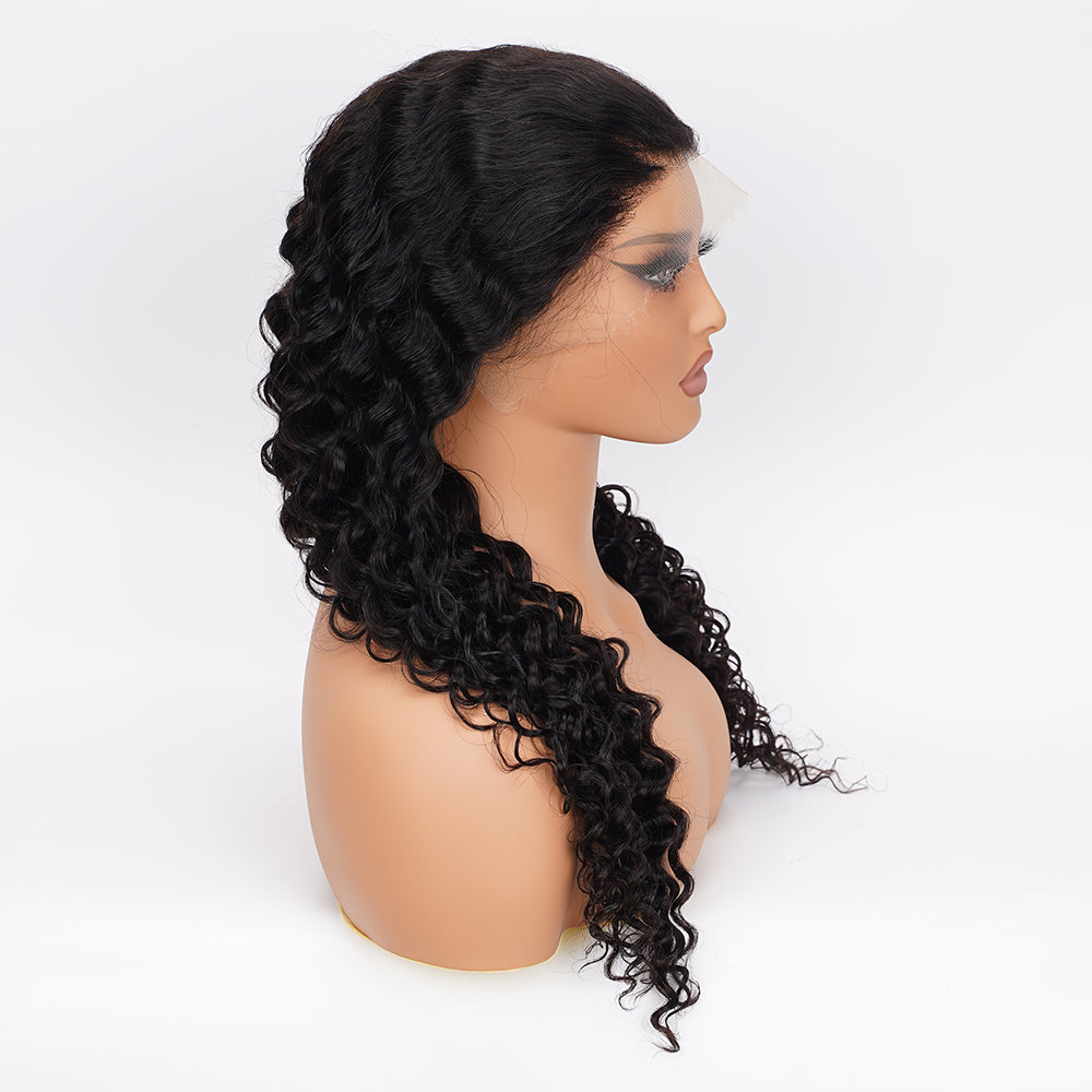 Deep Wave Natural Black Wig HD Full Frontal 13*4 100% Human Hair