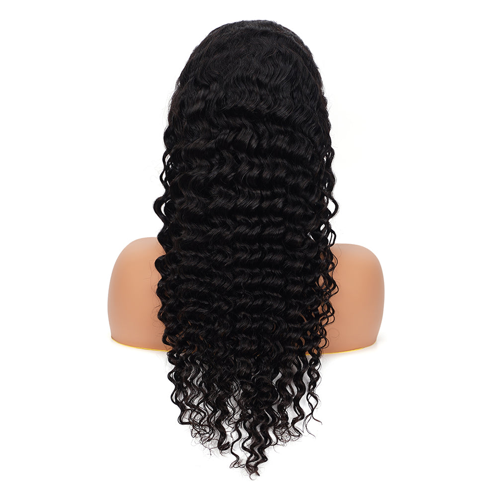 Deep Wave Natural Black Wig HD Full Frontal 13*4 100% Human Hair