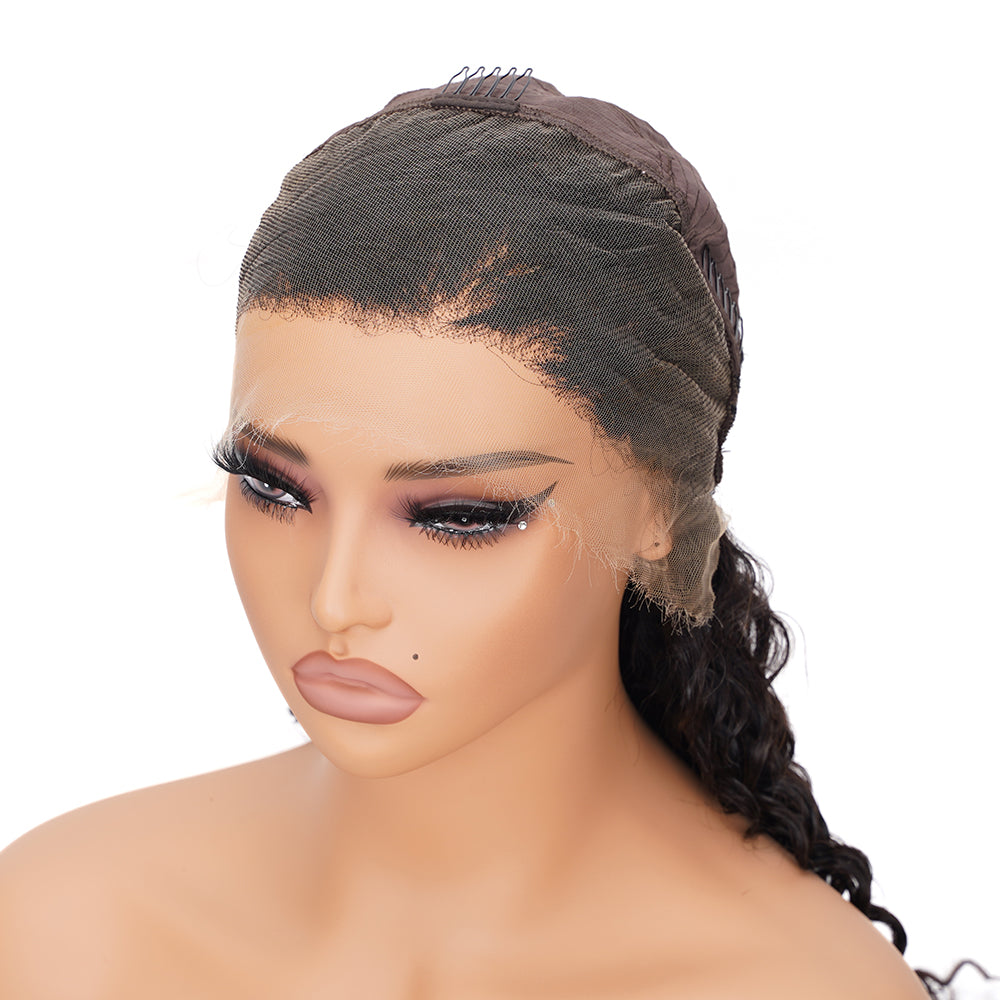 Deep Wave Natural Black Wig HD Full Frontal 13*4 100% Human Hair