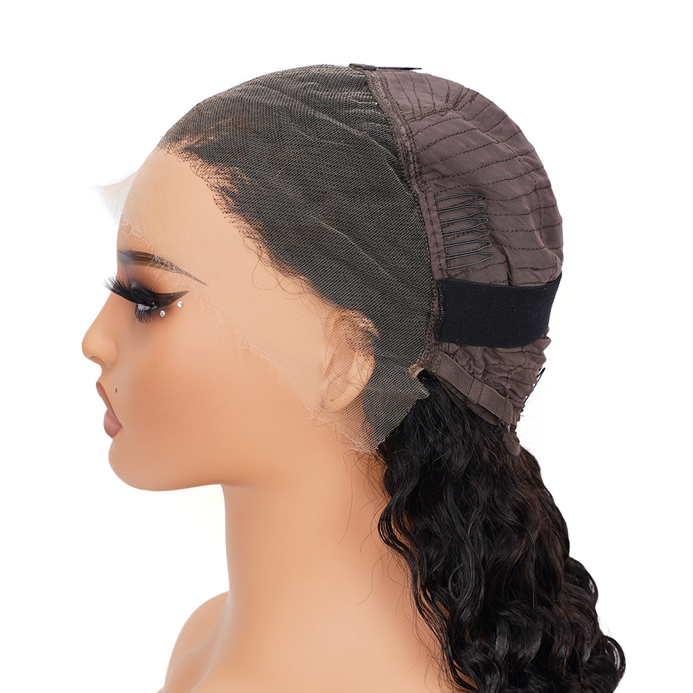 Deep Wave Natural Black Wig HD Full Frontal 13*4 100% Human Hair