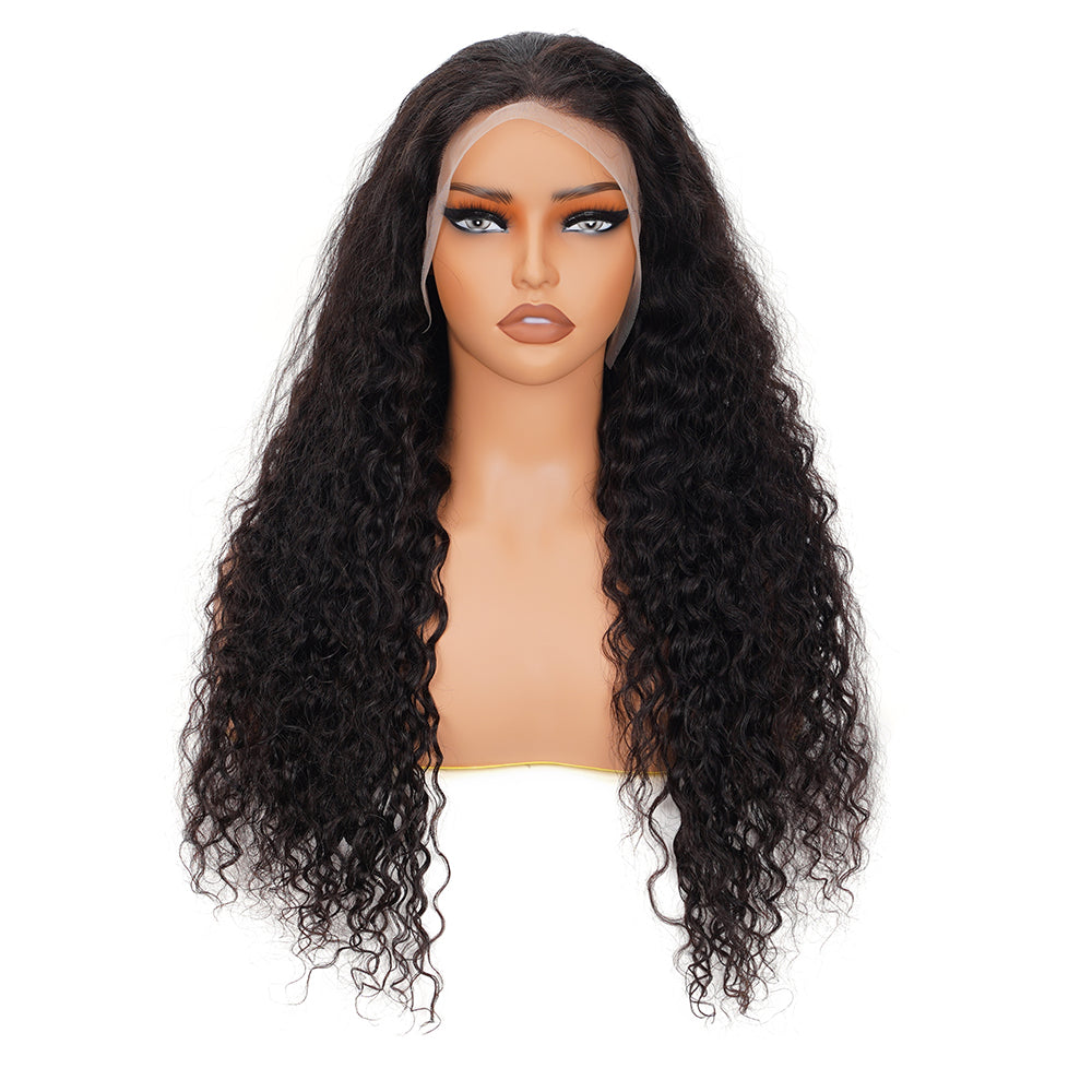 Water Wave Natural Black Wig Transparent Full Frontal 13*4 100% Human Hair