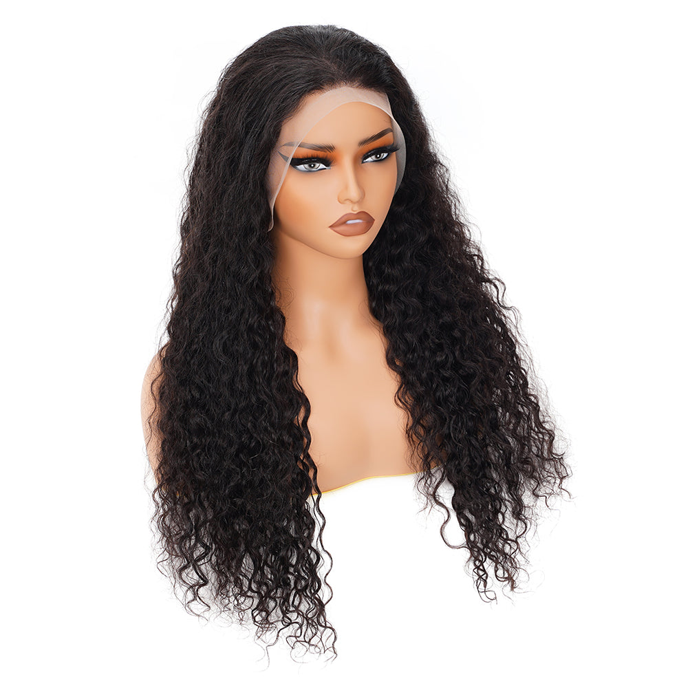 Water Wave Natural Black Wig Transparent Full Frontal 13*4 100% Human Hair