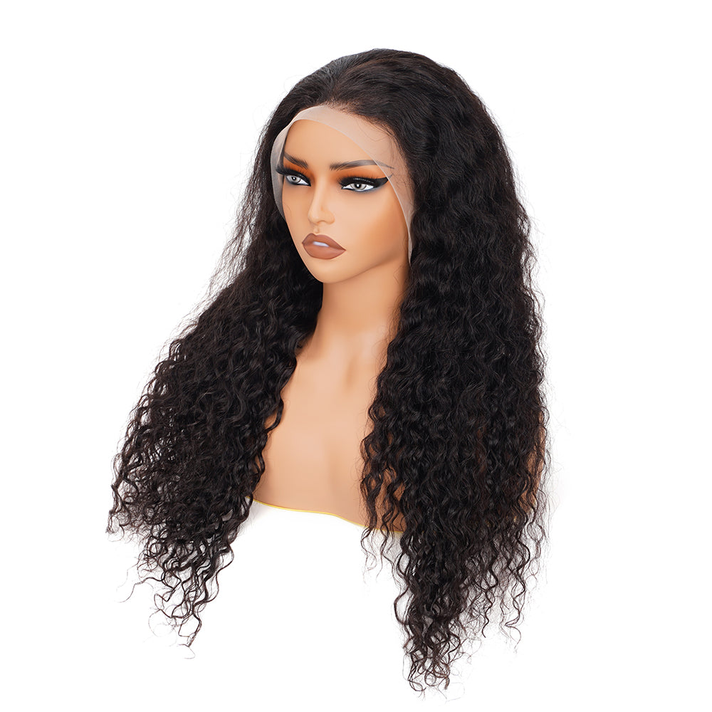 Water Wave Natural Black Wig Transparent Full Frontal 13*4 100% Human Hair