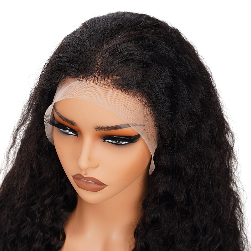 Water Wave Natural Black Wig Transparent Full Frontal 13*4 100% Human Hair