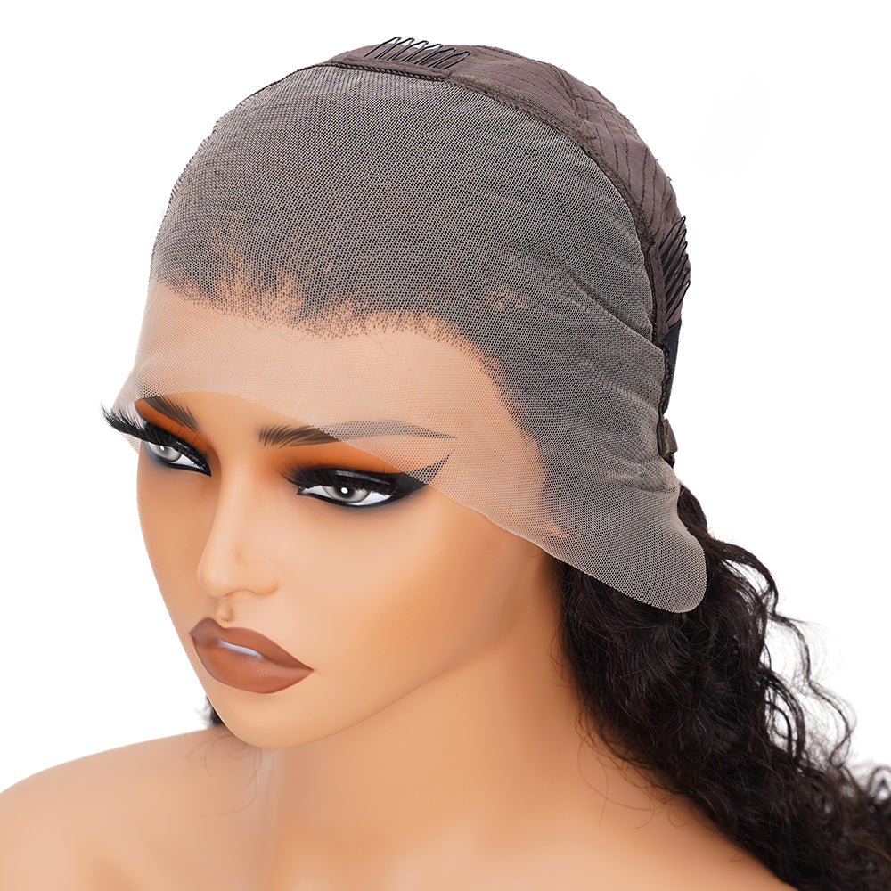 Water Wave Natural Black Wig Transparent Full Frontal 13*4 100% Human Hair