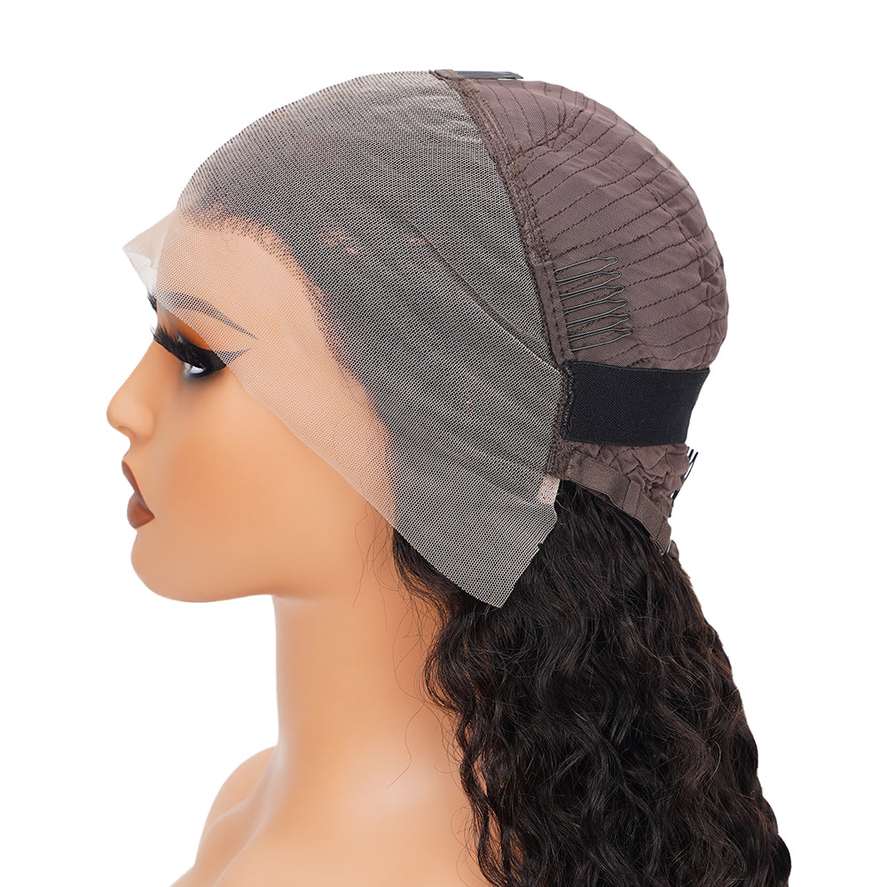 Water Wave Natural Black Wig Transparent Full Frontal 13*4 100% Human Hair