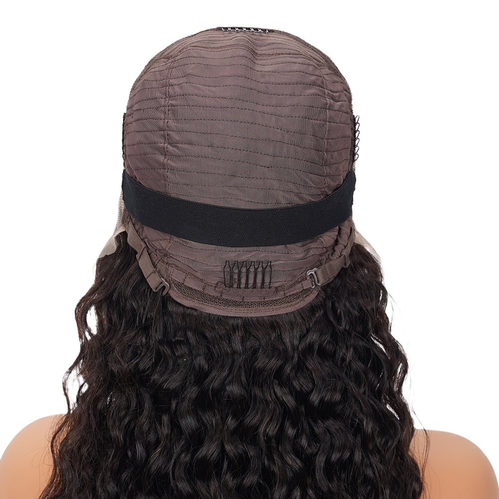 Water Wave Natural Black Wig Transparent Full Frontal 13*4 100% Human Hair