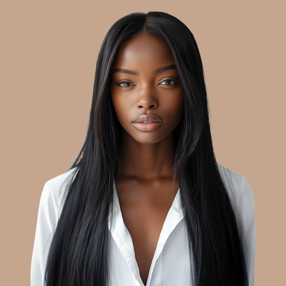 Straight Natural Black Wig Transparent Full Frontal 13*4 100% Human Hair