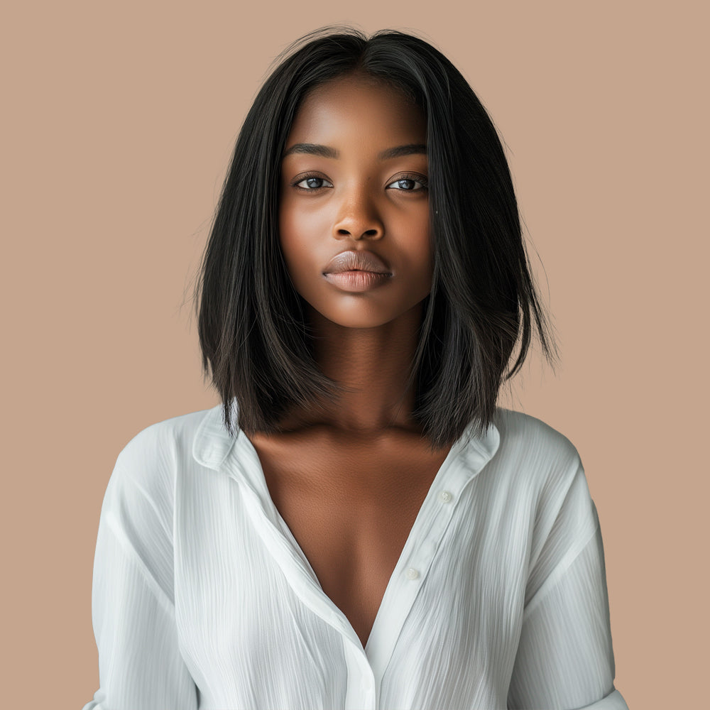 Straight Natural Black Bob Wig Transparent Lace Closure 4*4 100% Human Hair