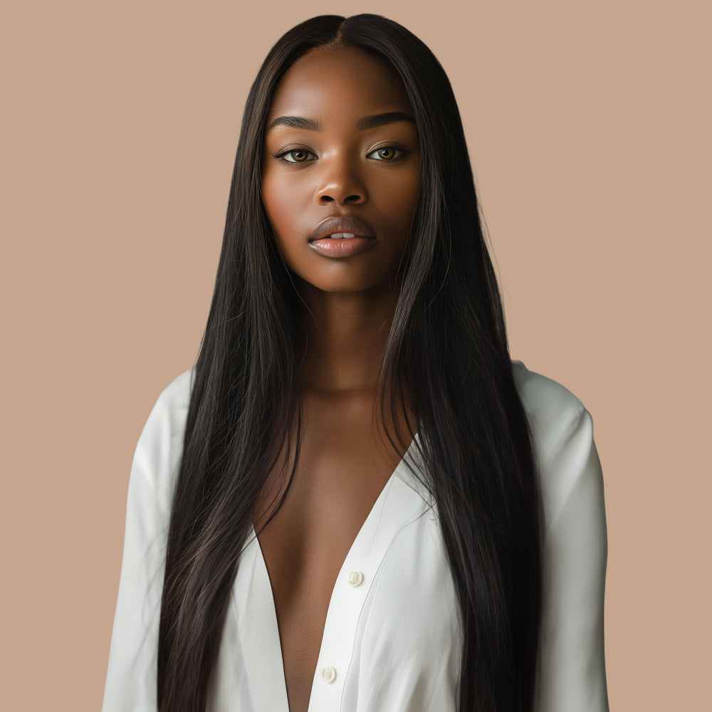 Straight Natural Black Transparent Full Lace Wig 100% Human Hair