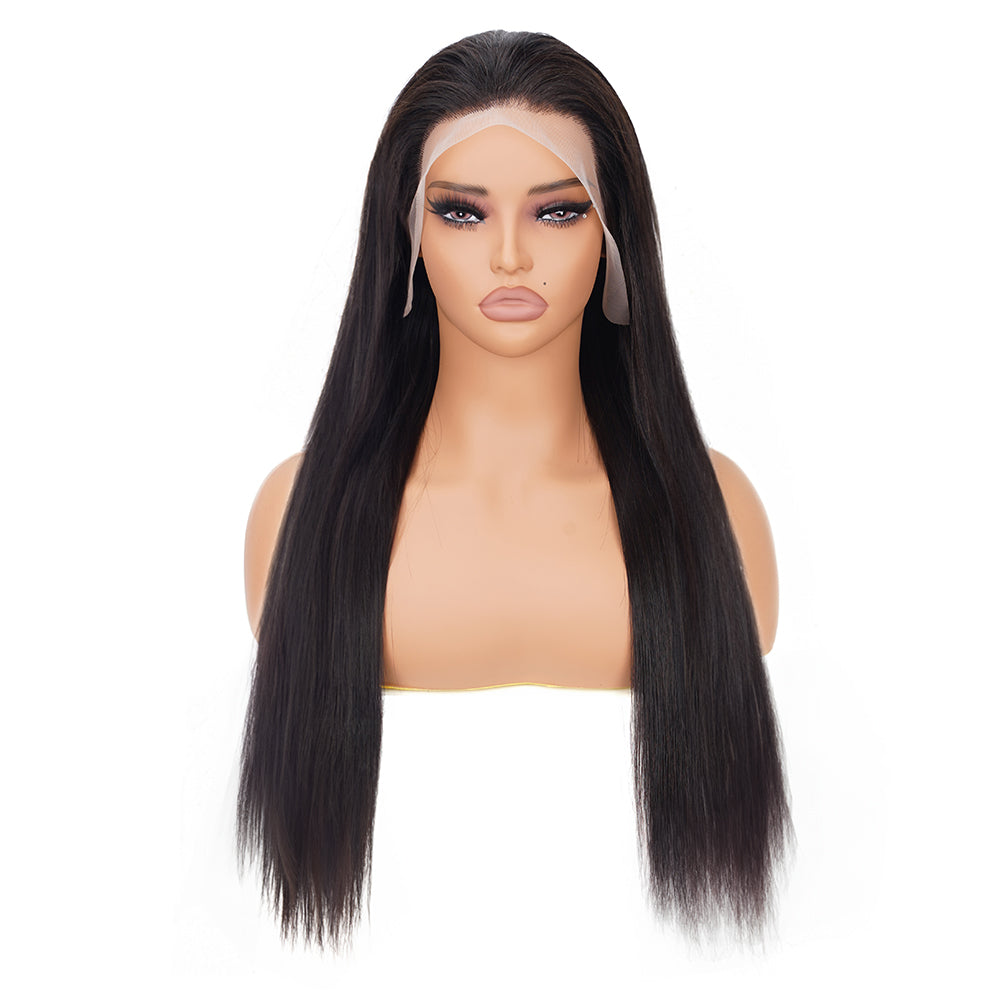 Straight Natural Black Wig Transparent Full Frontal 13*4 High Density 100% Human Hair