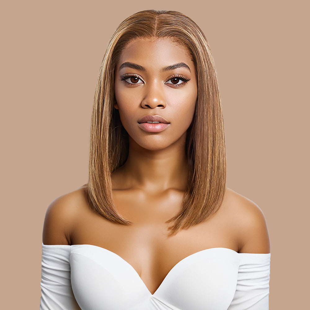 Straight Highlighted Piano Transparent Lace Bob Wig Closure 4*4 100% Human Hair