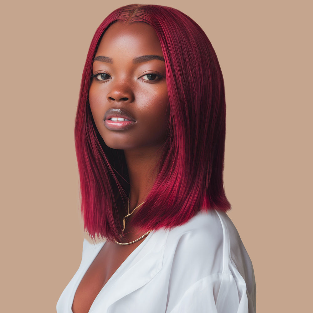 Asymmetrical Straight 99J L Shape Lace Bob Wig 100% Human Hair