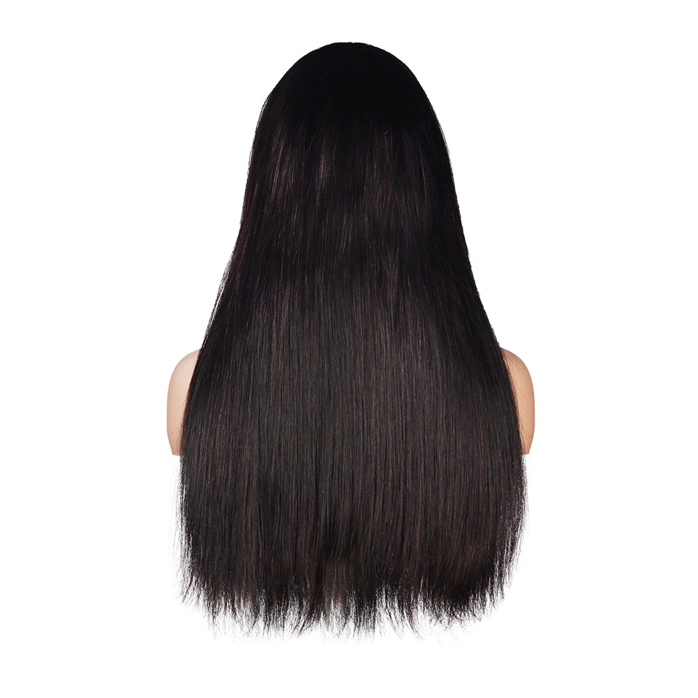 Straight Natural Black Wig Transparent Full Frontal 13*4 High Density 100% Human Hair