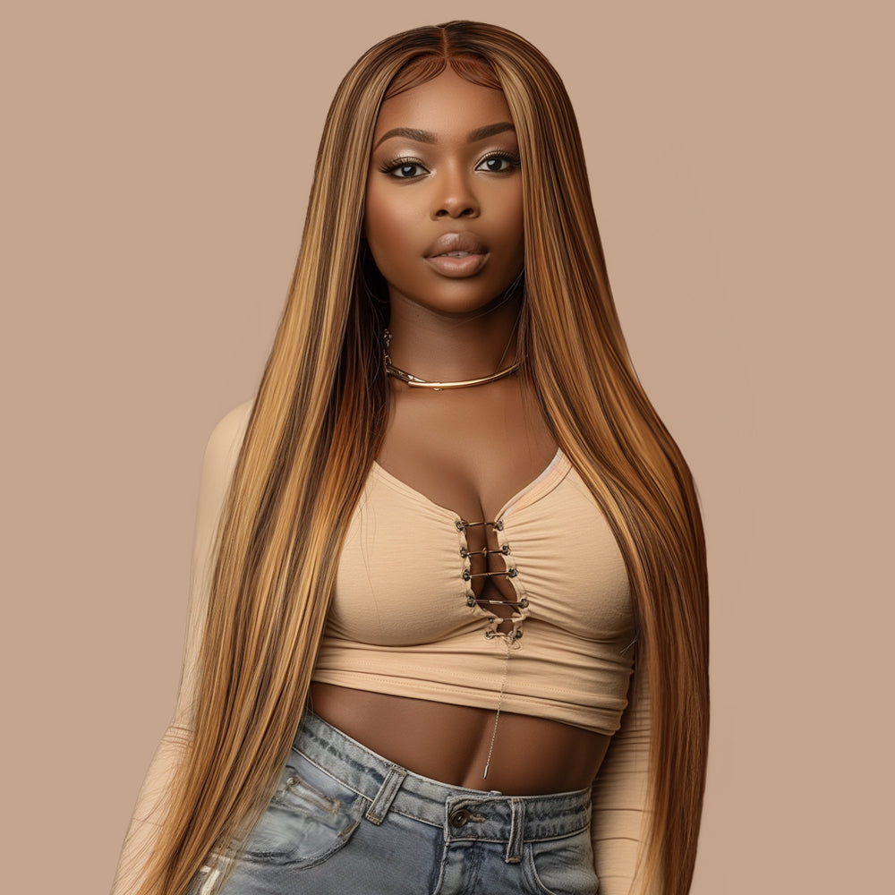 Straight Highlighted Piano Wig HD Lace Closure 4*4 100% Human Hair