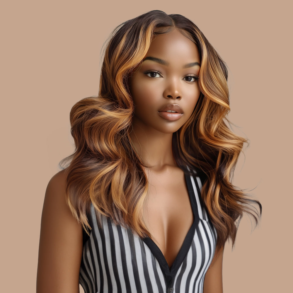 Body Wave Highlighted Piano Wig Transparent Lace Closure 4*4 100% Human Hair