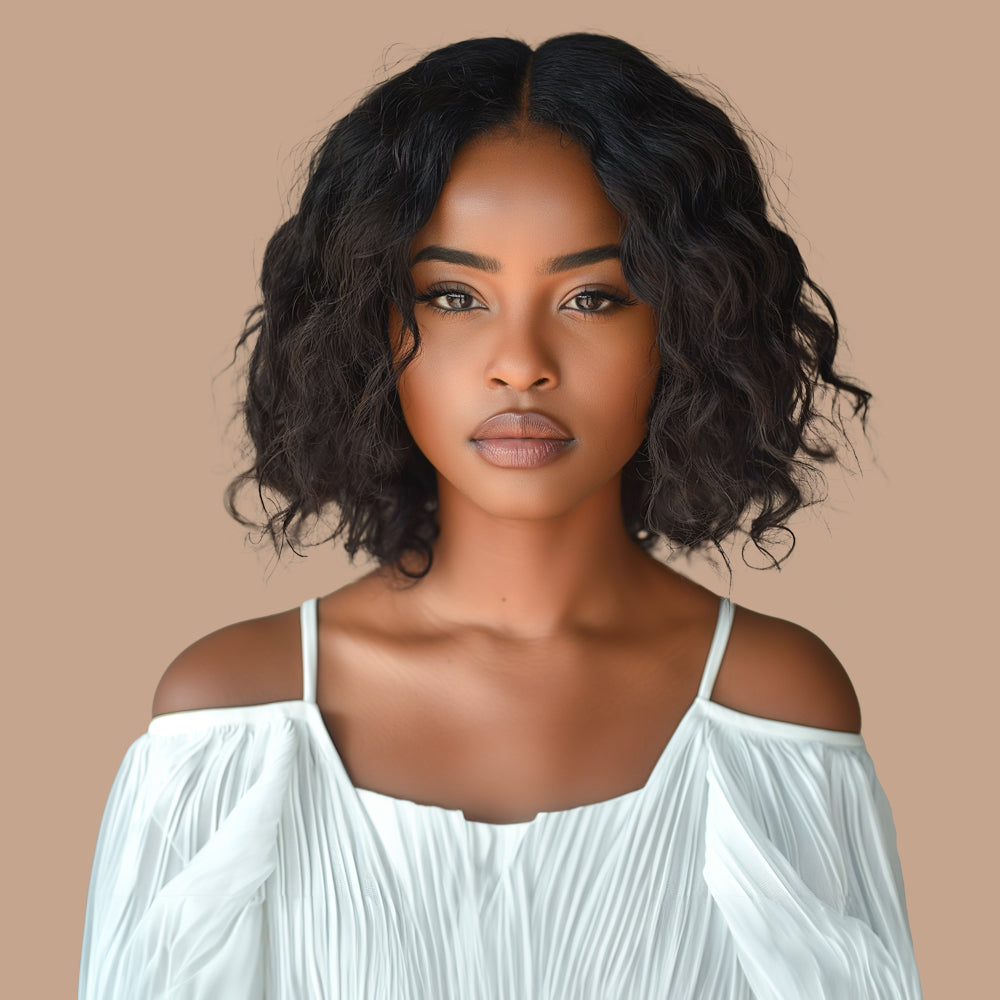 Bouncy Curly Natural Black Bob Wig Transparent Lace Closure 4*4 100% Human Hair