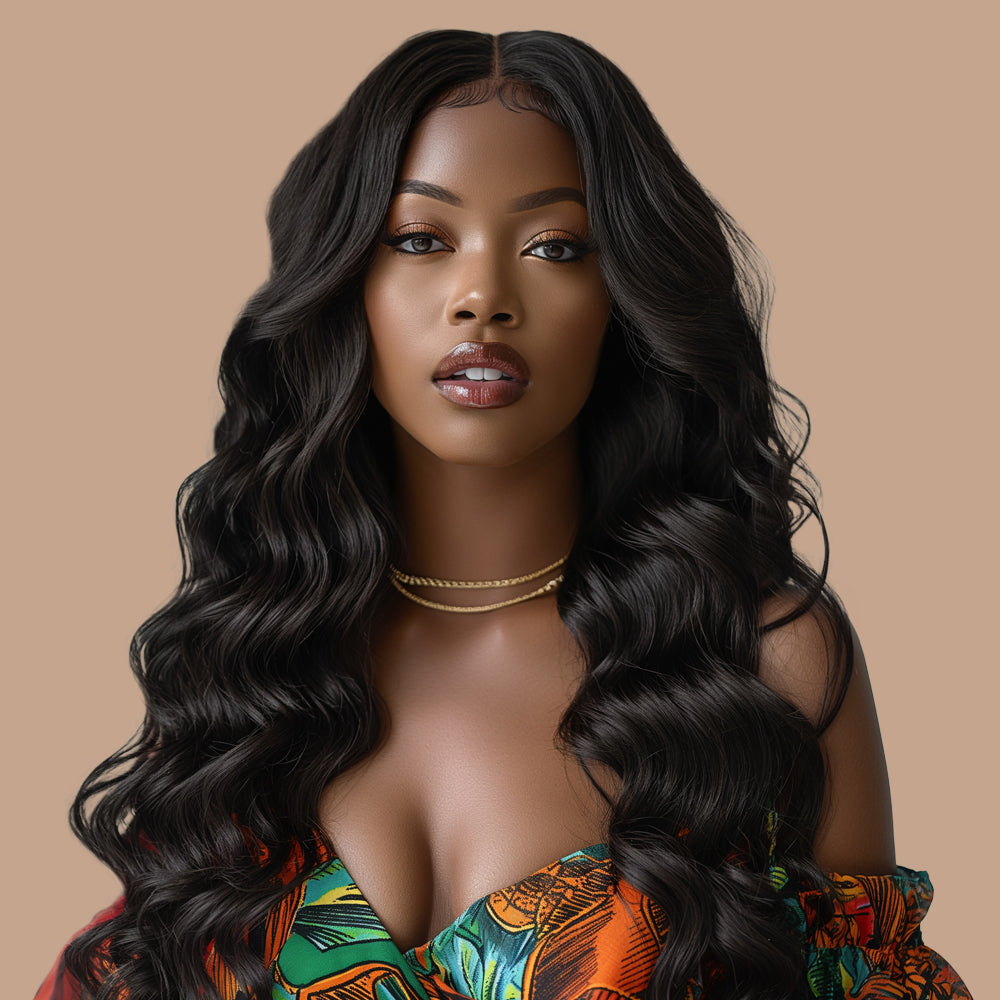 Loose Deep Natural Black Transparent Lace Front Economic Wig 100% Human Hair