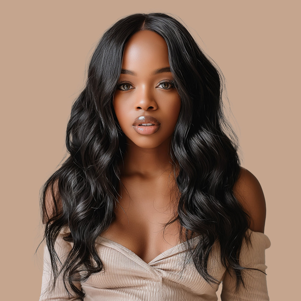 Body Wave Natural Black Wig Transparent Lace Closure 4*4 100% Human Hair